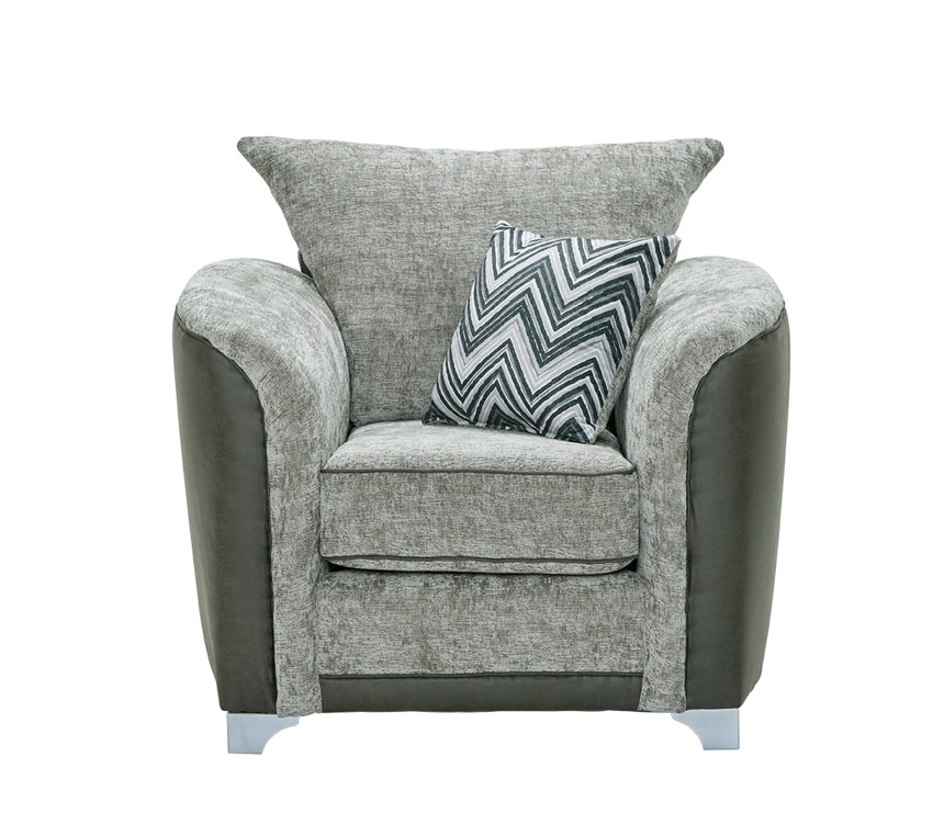 Richmond Armchair In Olivia Silver Fabric And Colorado Graphite Faux Leather